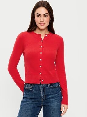 Old Navy Red Button-Front Crewneck Cardigan - Small Tall